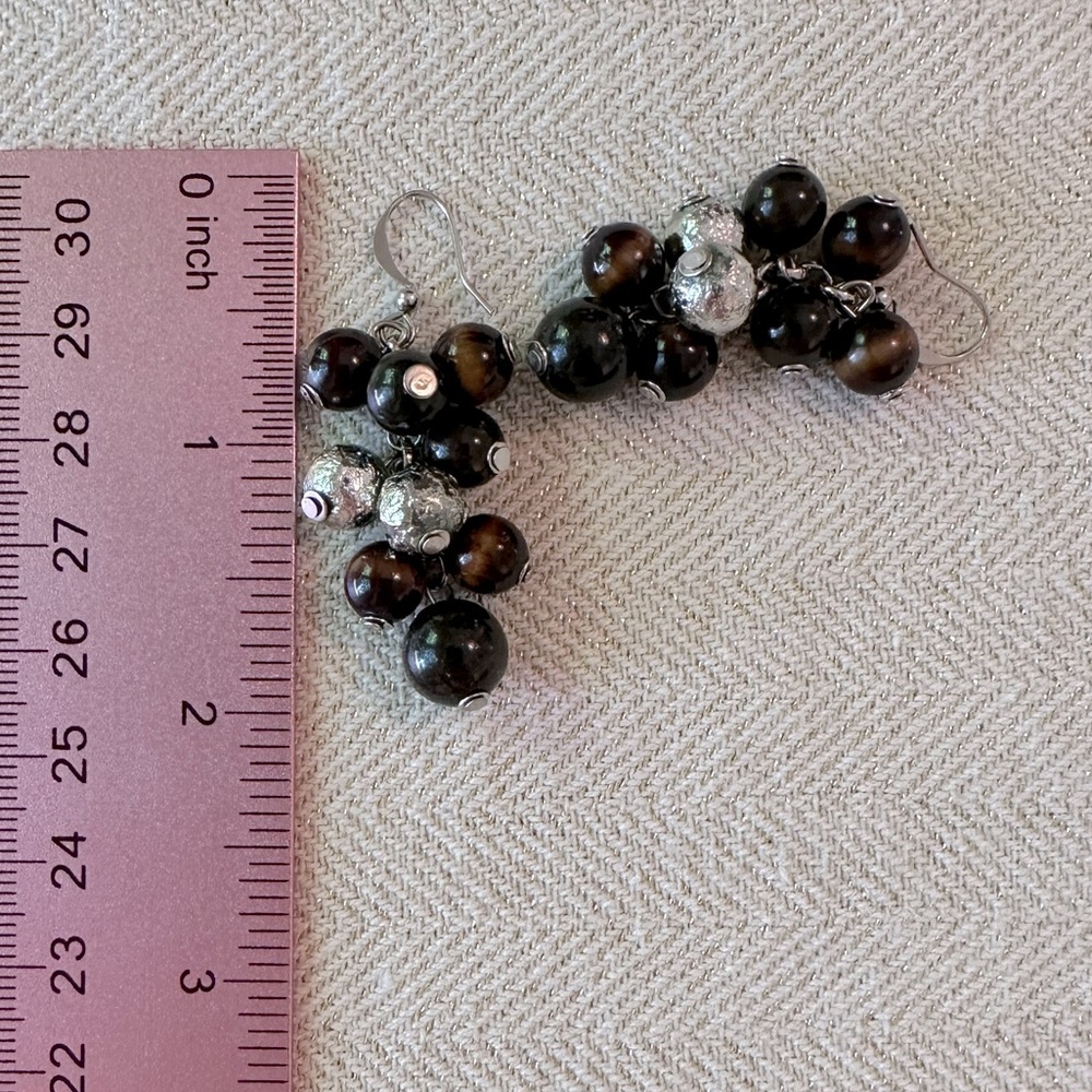 Contemporary Beaded Earring Set of 3 Pairs Dangling Black, White, Peach Bundle - Picture 5 of 9